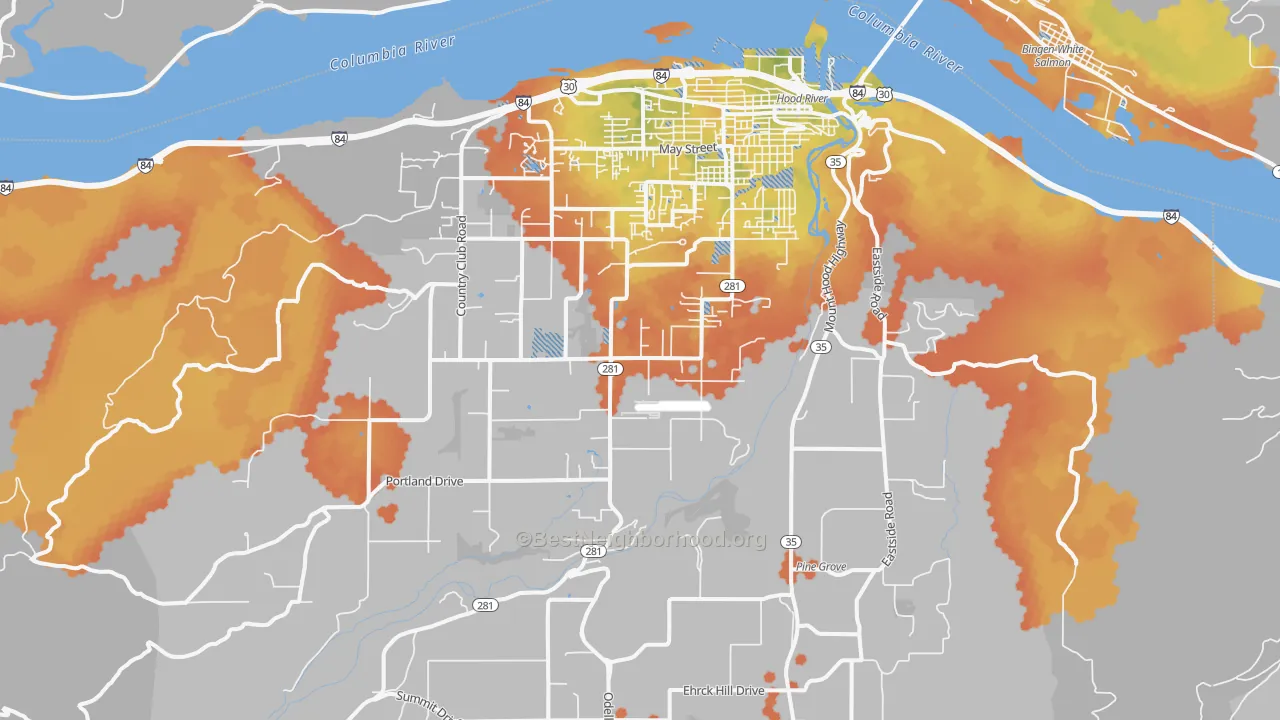 Bike Grade map of Hood River, OR