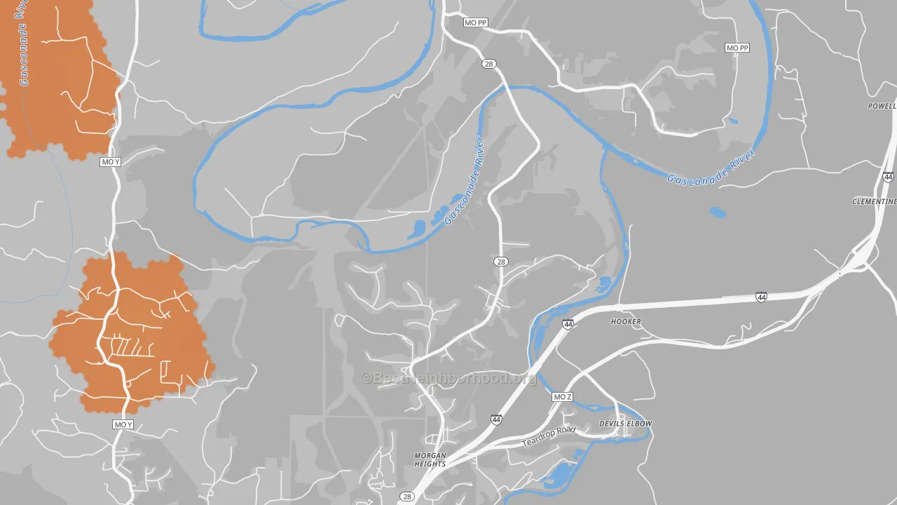 Bike Grade map of Hooker, MO