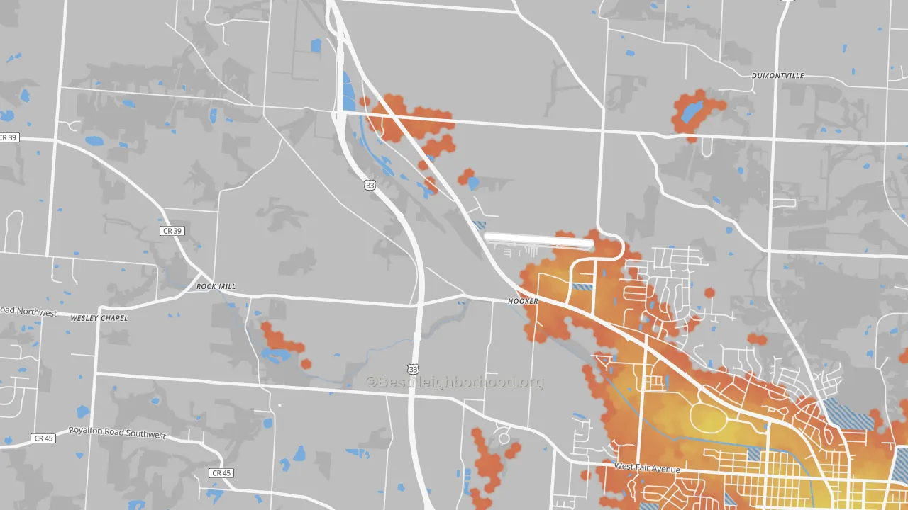 Bike Grade map of Hooker, OH