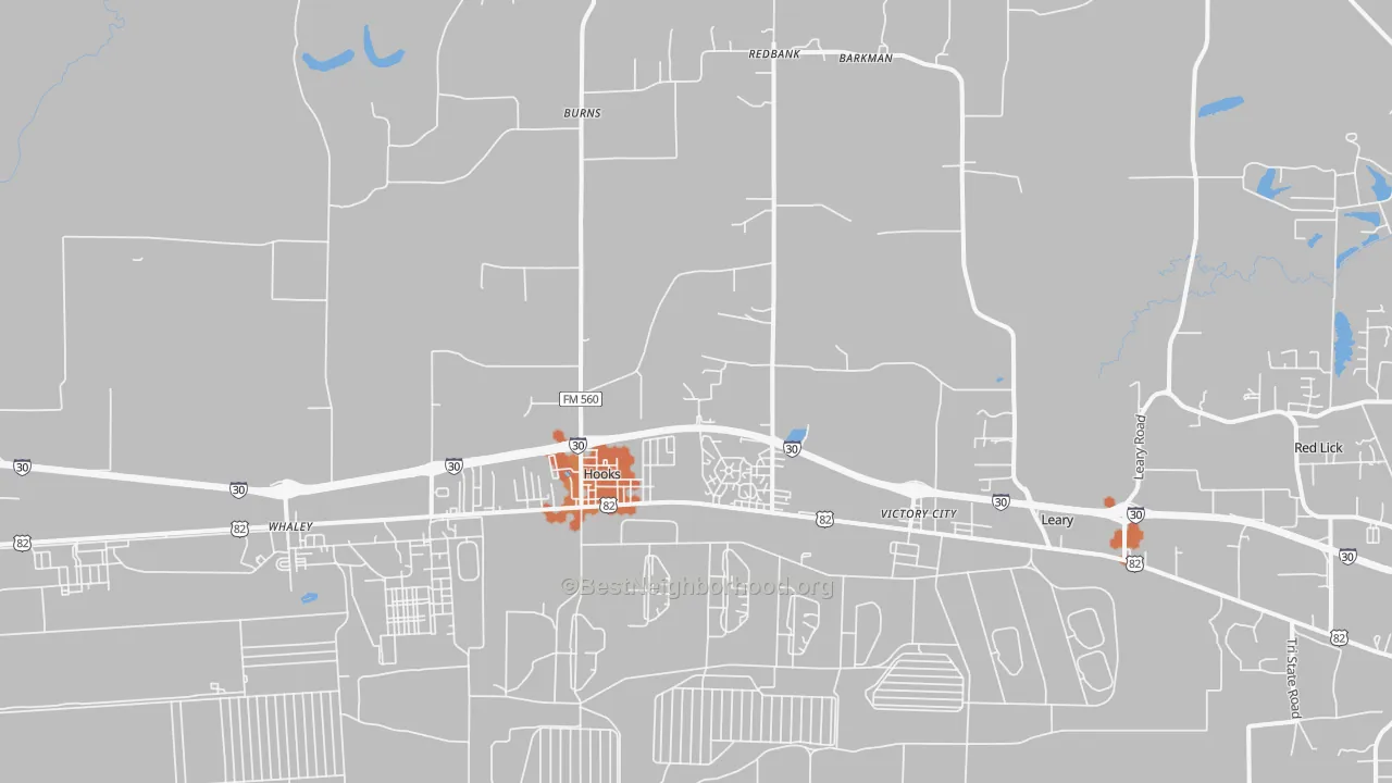 Bike Grade map of Hooks, TX