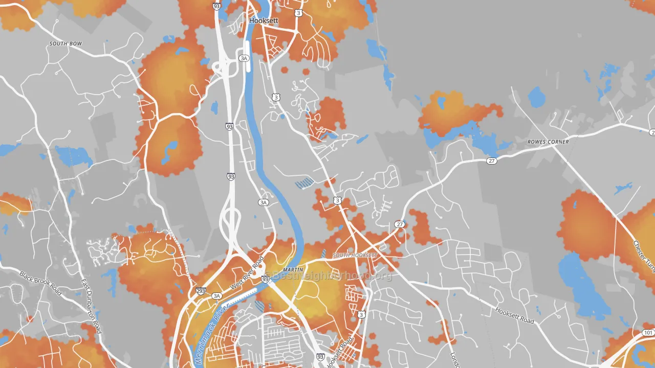 Bike Grade map of Hooksett, NH