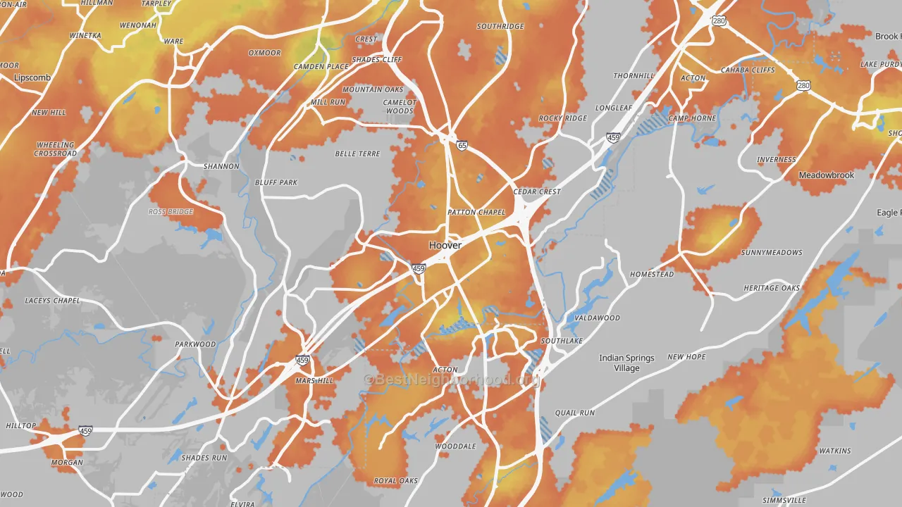 Bike Grade map of Hoover, AL