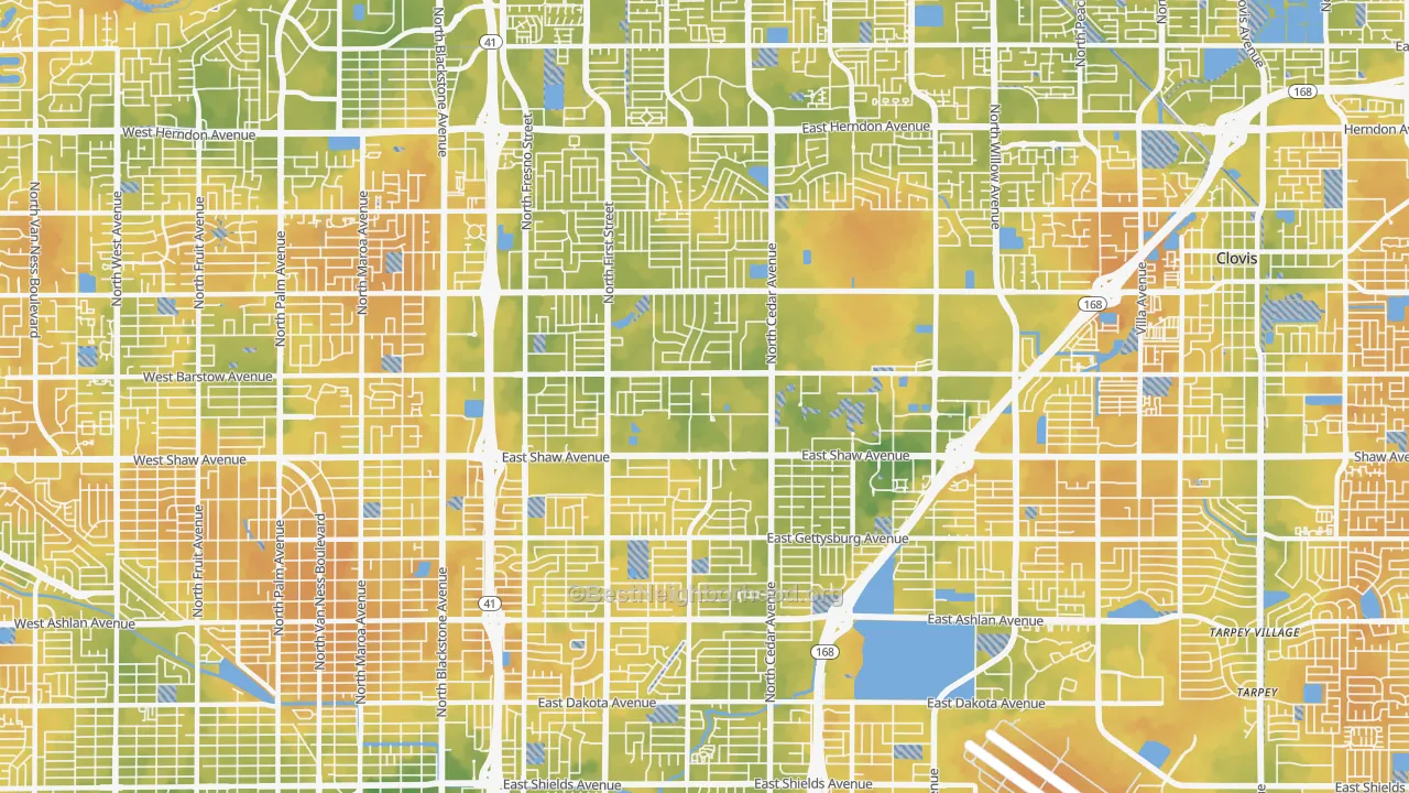 Bike Grade map of Hoover, Fresno, CA