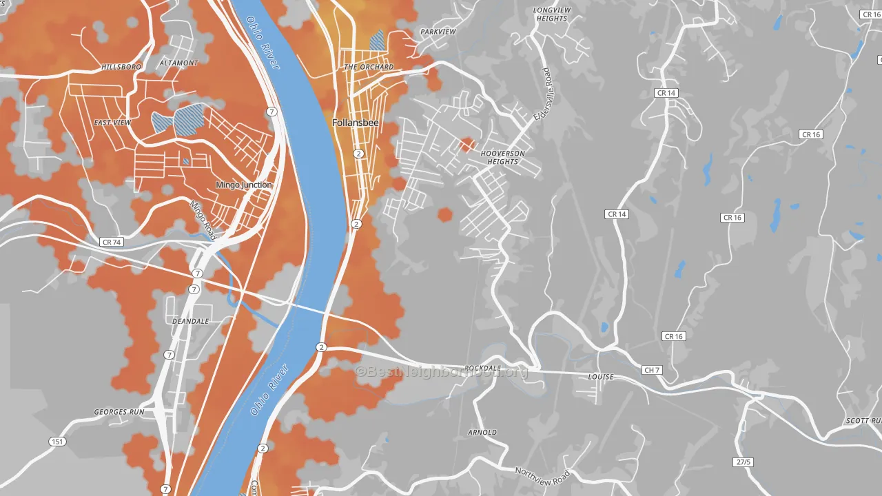 Bike Grade map of Hooverson Heights, WV