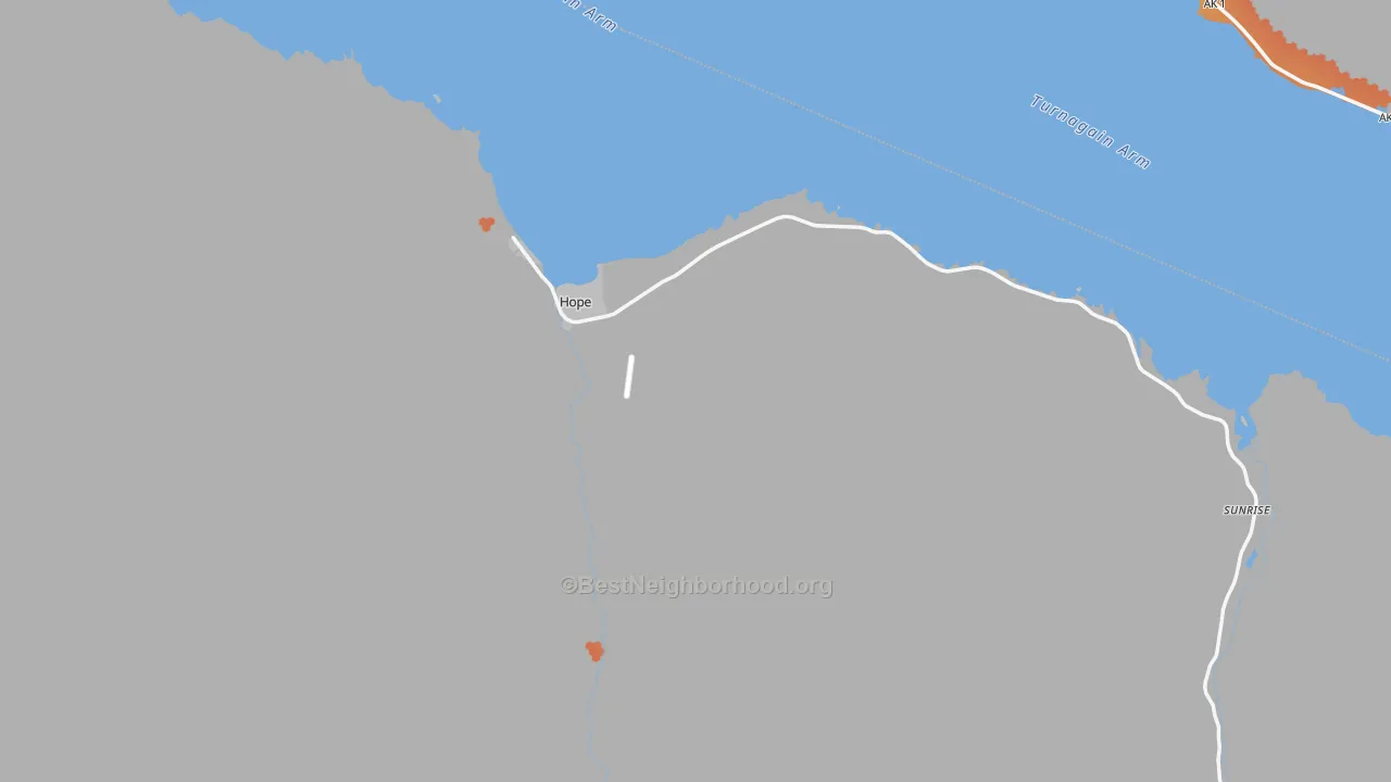 Bike Grade map of Hope, AK