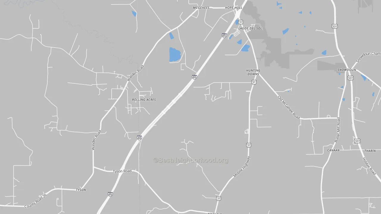 Bike Grade map of Hope Hull, AL