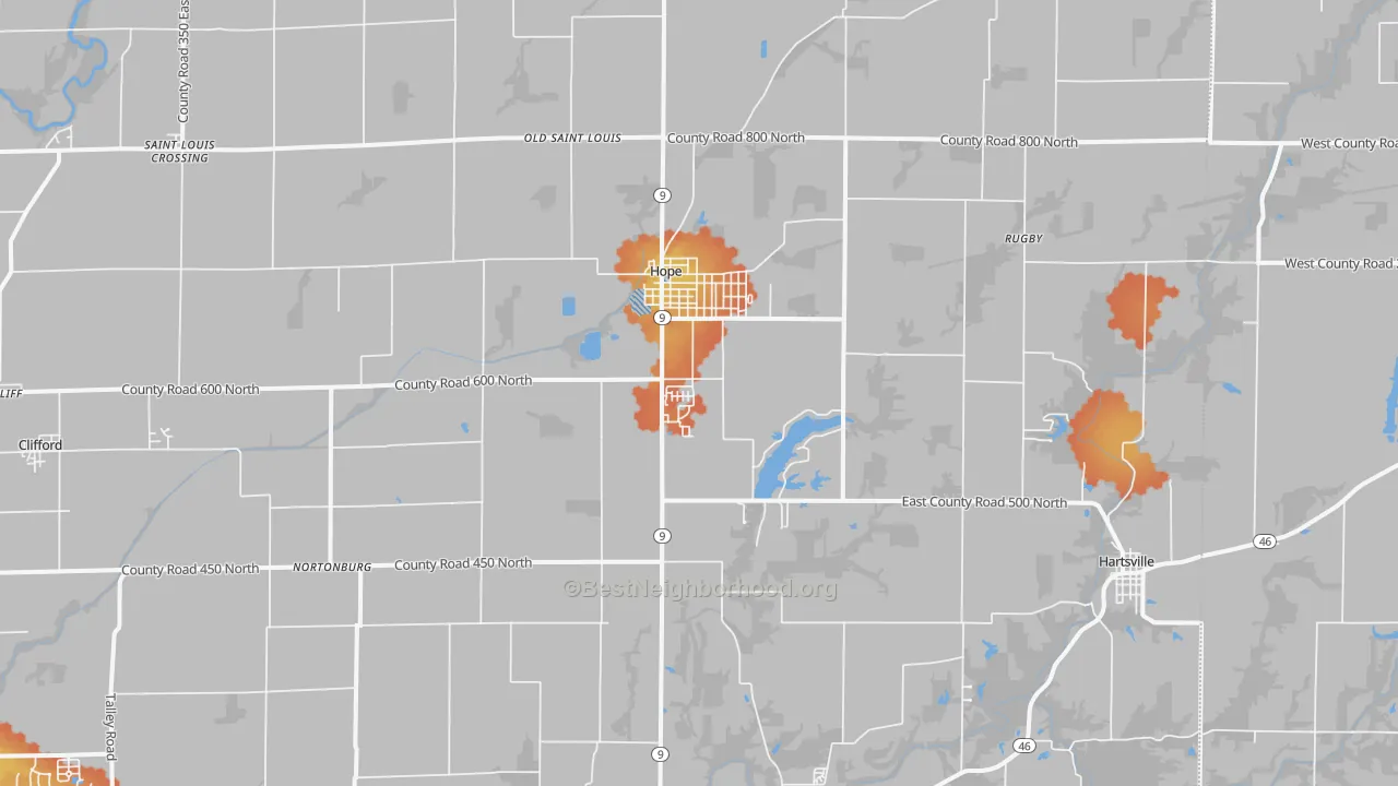 Bike Grade map of Hope, IN
