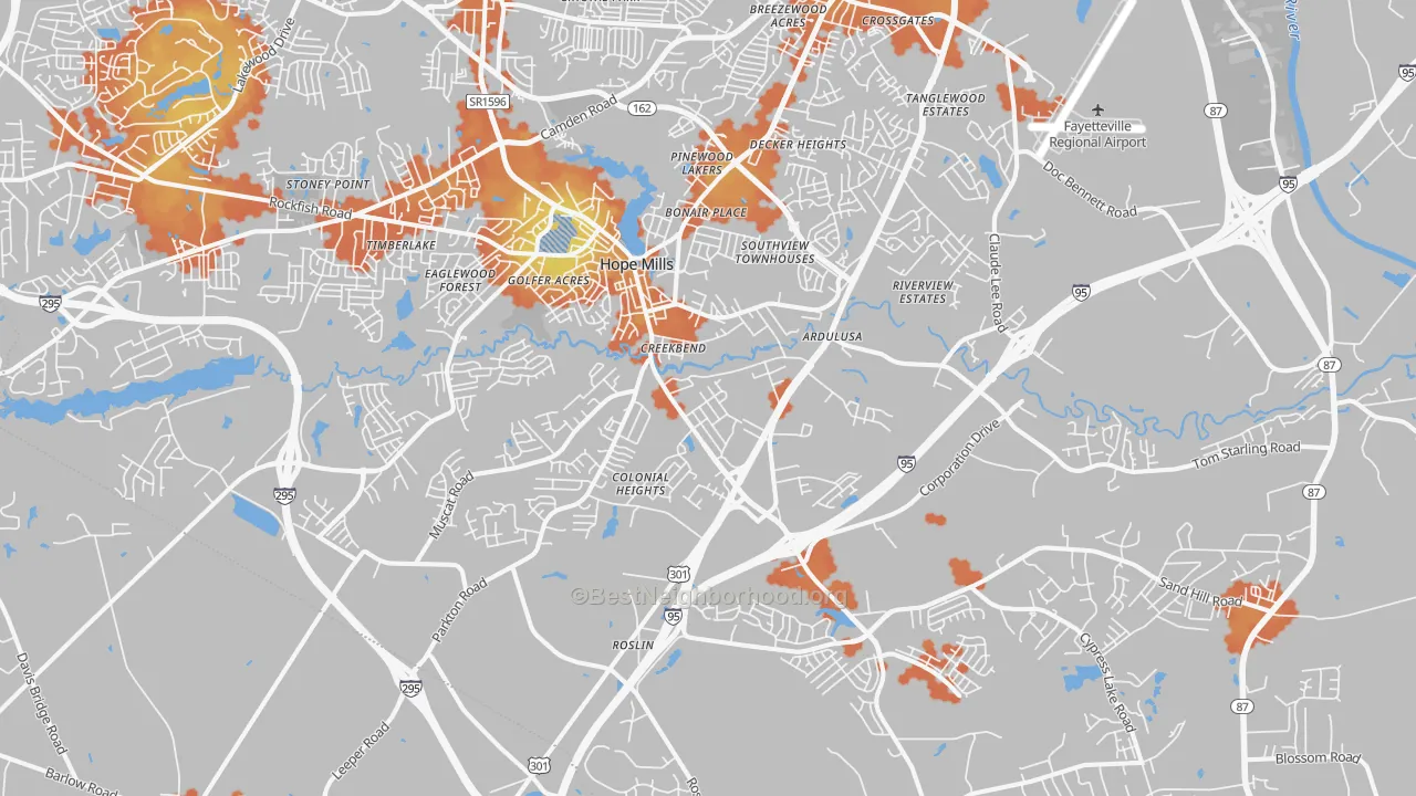 Bike Grade map of Hope Mills, NC