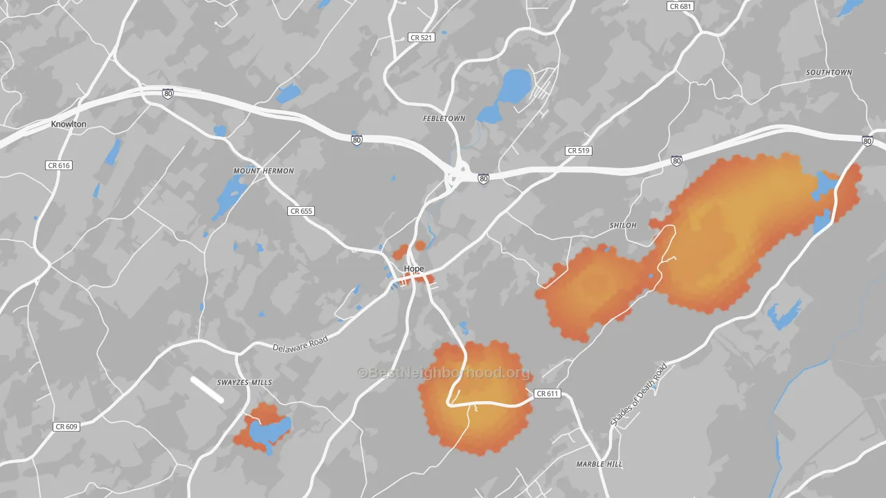 Bike Grade map of Hope, NJ