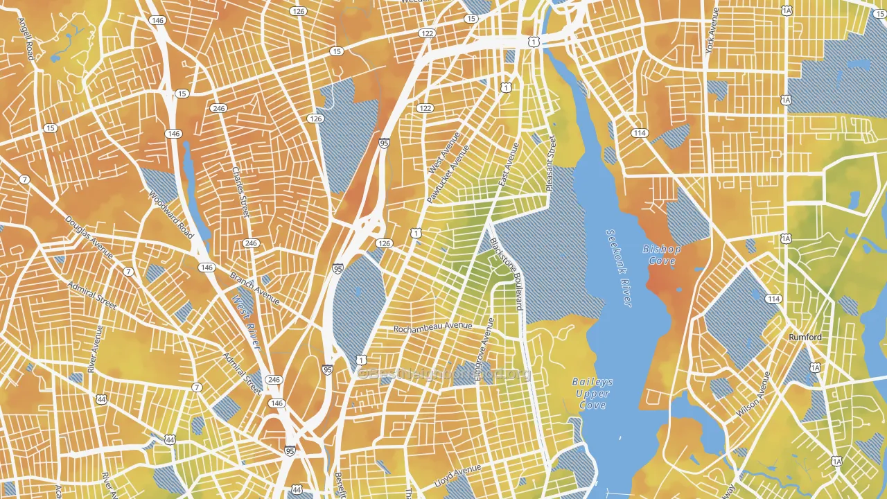 Bike Grade map of Hope, Providence, RI