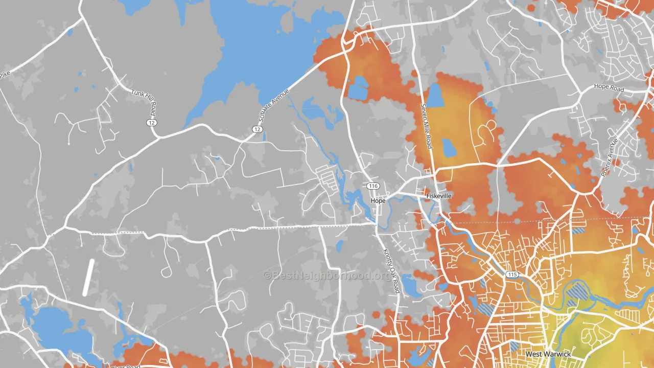 Bike Grade map of Hope, RI
