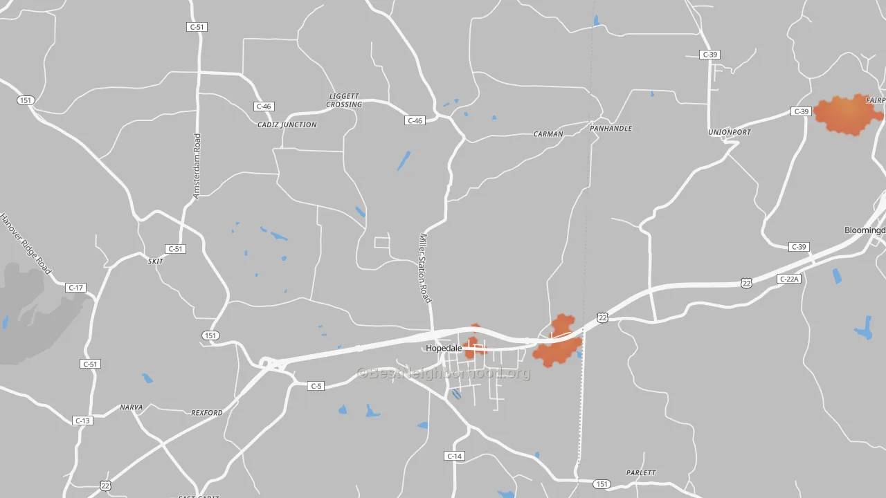 Bike Grade map of Hopedale, OH