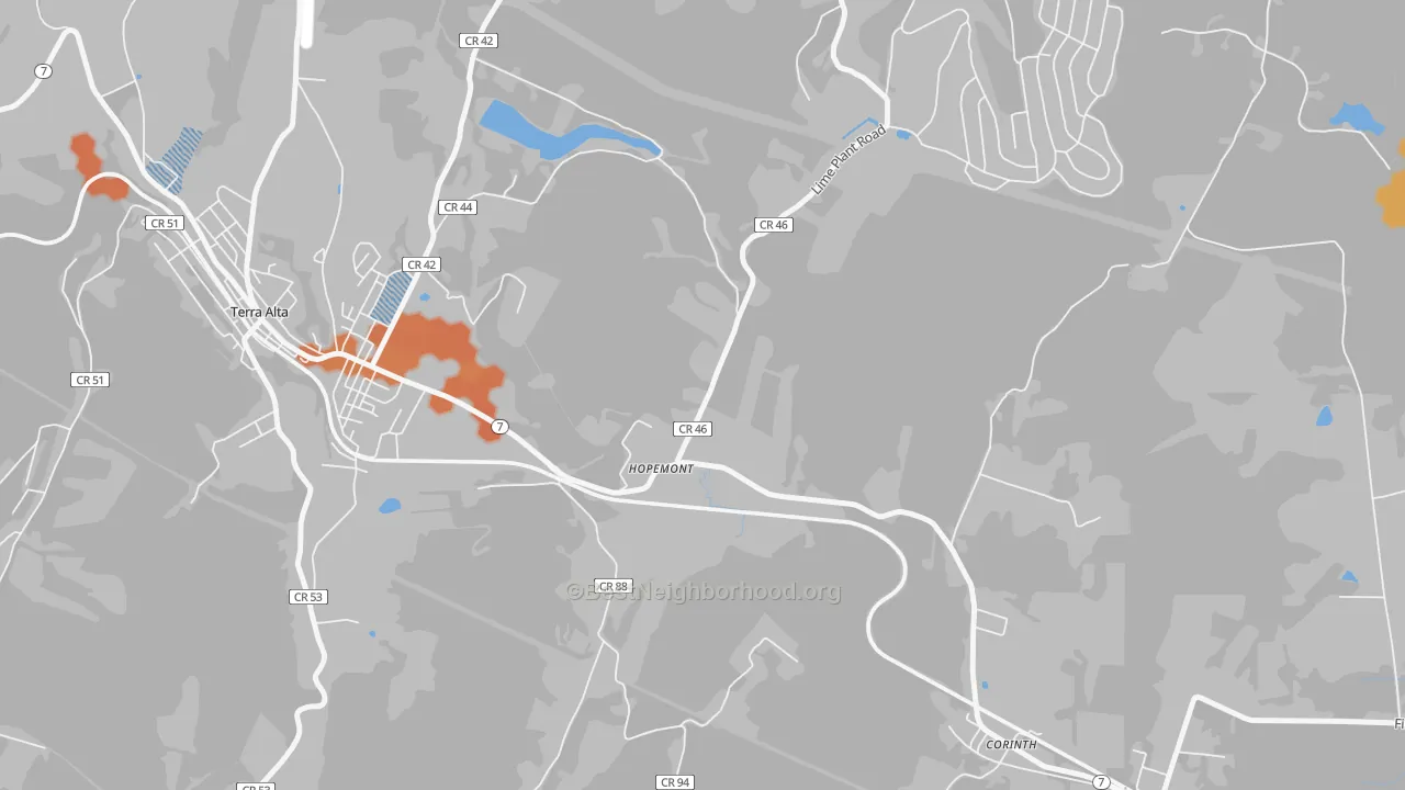 Bike Grade map of Hopemont, WV