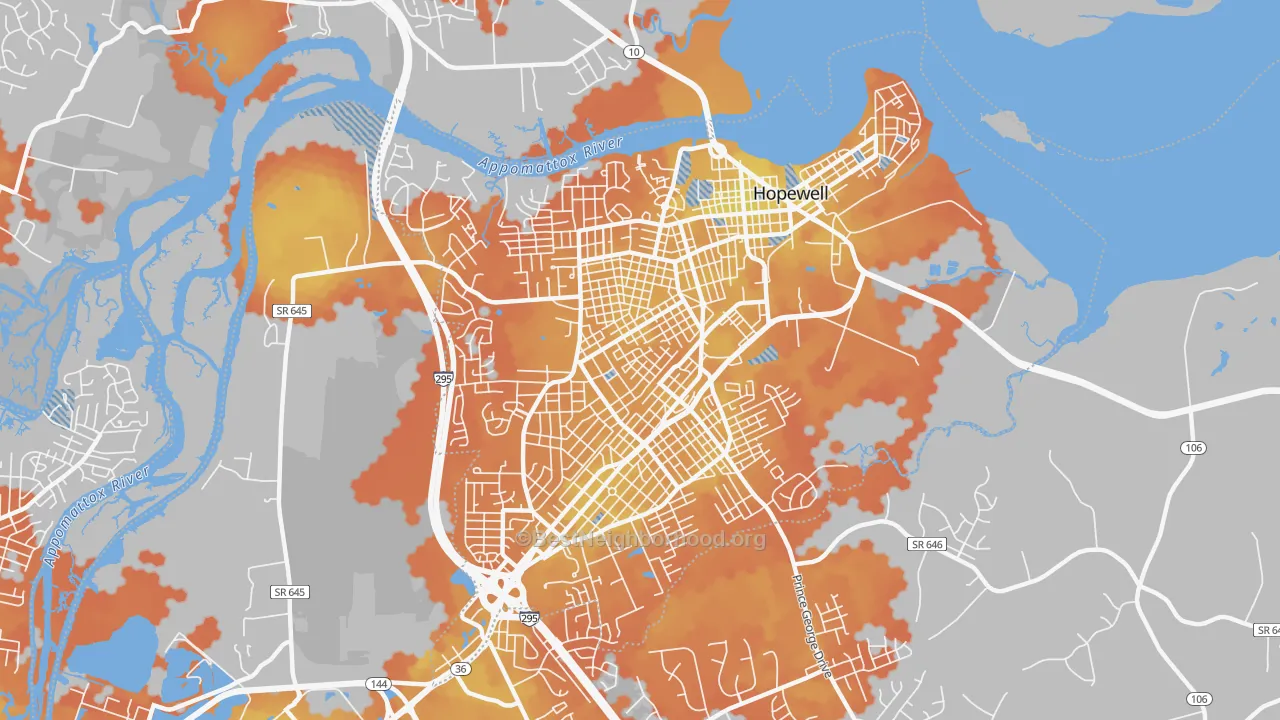 Bike Grade map of Hopewell City, VA