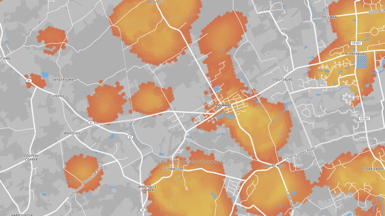 Bike Grade map of Hopewell, NJ