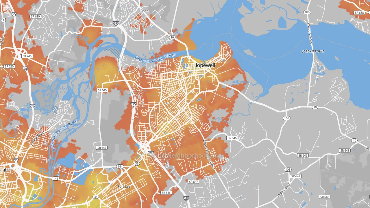 Bike Grade map of Hopewell, VA