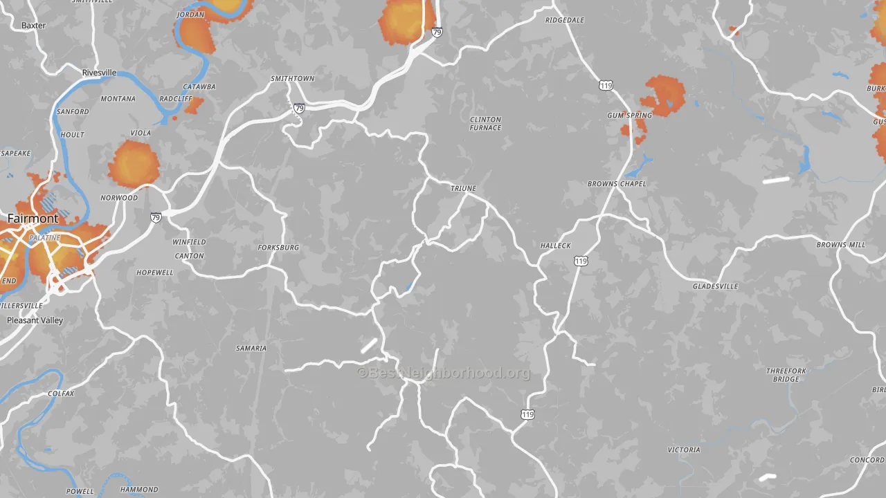 Bike Grade map of Hopewell, WV