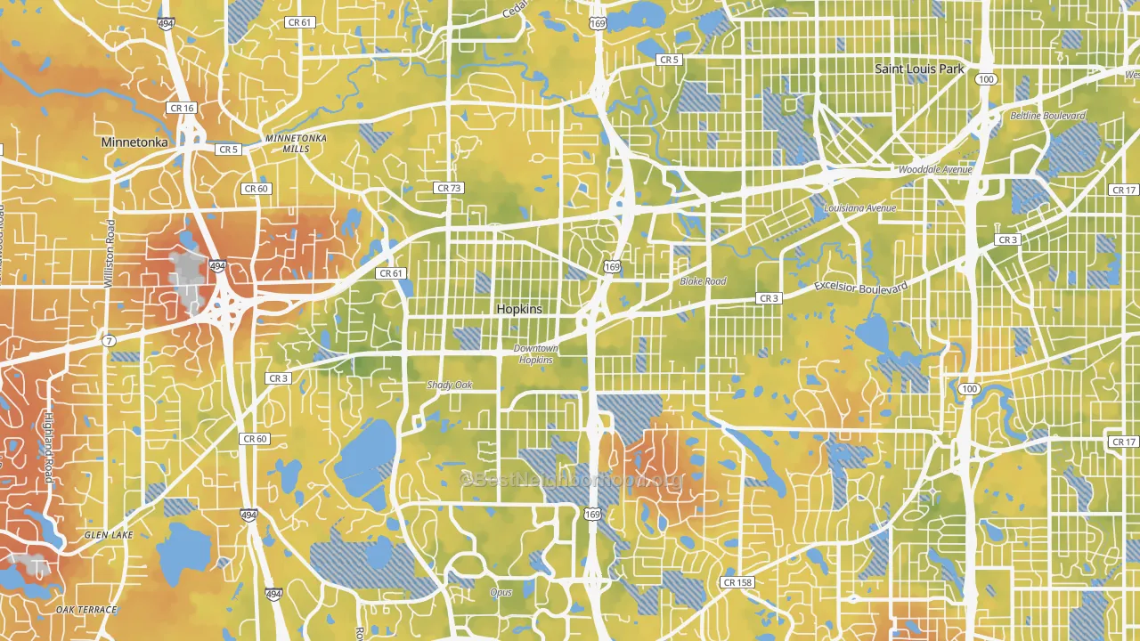 Bike Grade map of Hopkins, MN