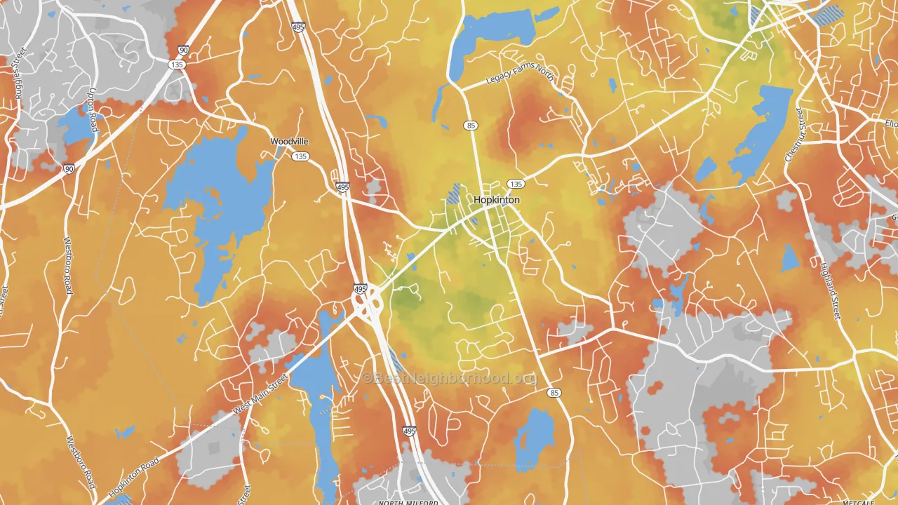 Bike Grade map of Hopkinton, MA