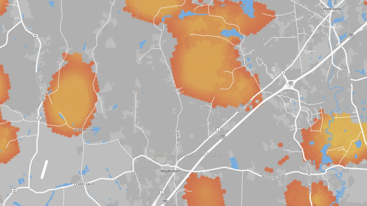 Bike Grade map of Hopkinton, RI