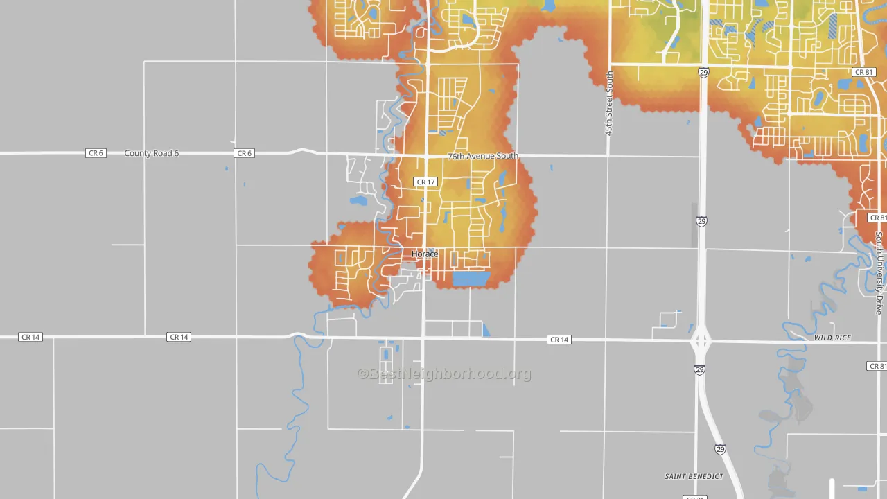 Bike Grade map of Horace, ND
