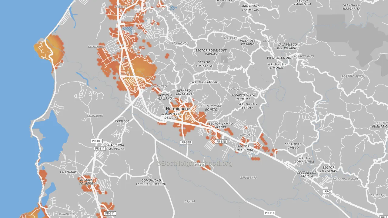 Bike Grade map of Hormigueros Municipio, PR
