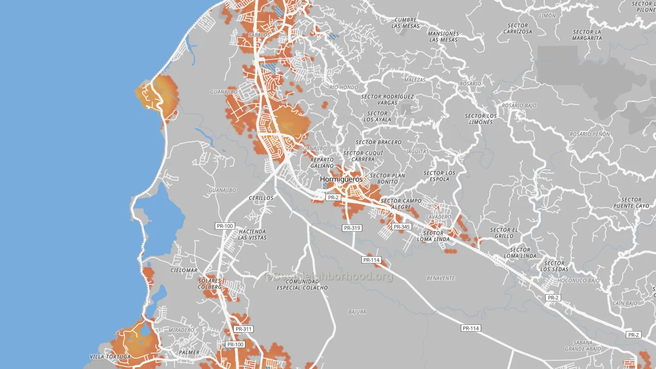 Bike Grade map of Hormigueros, PR