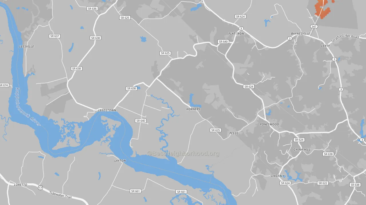 Bike Grade map of Horners, VA
