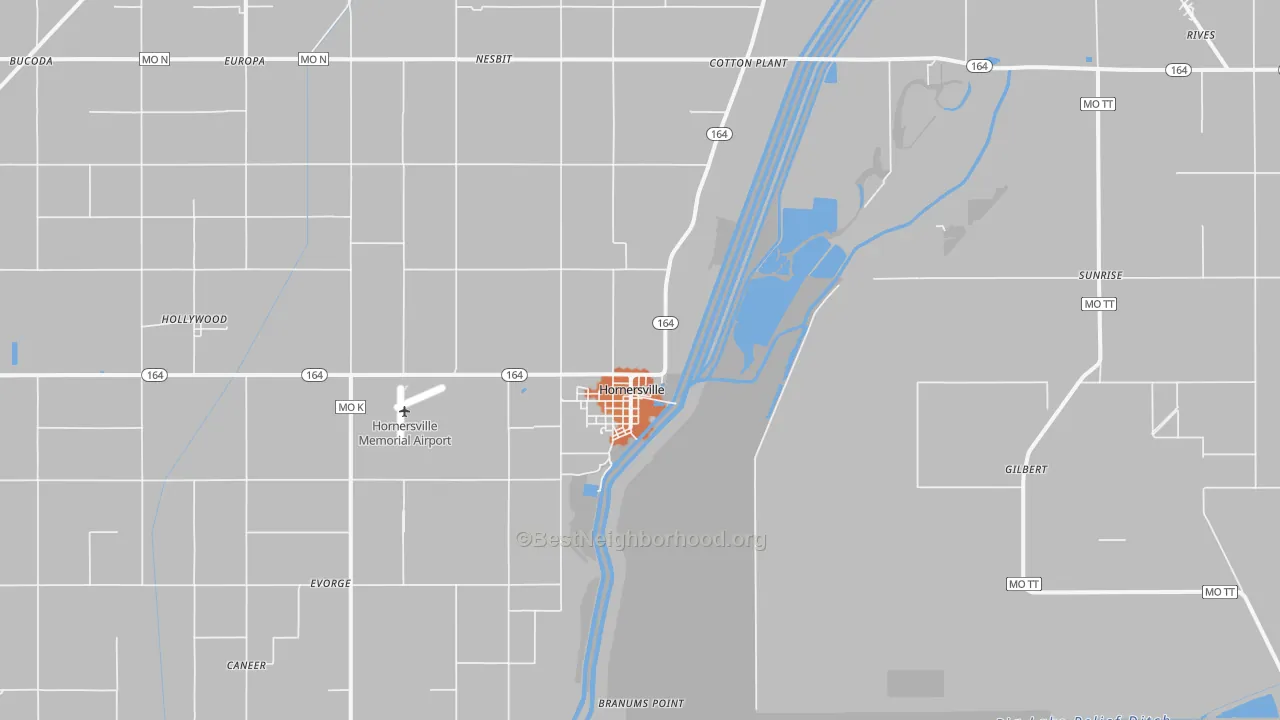 Bike Grade map of Hornersville, MO