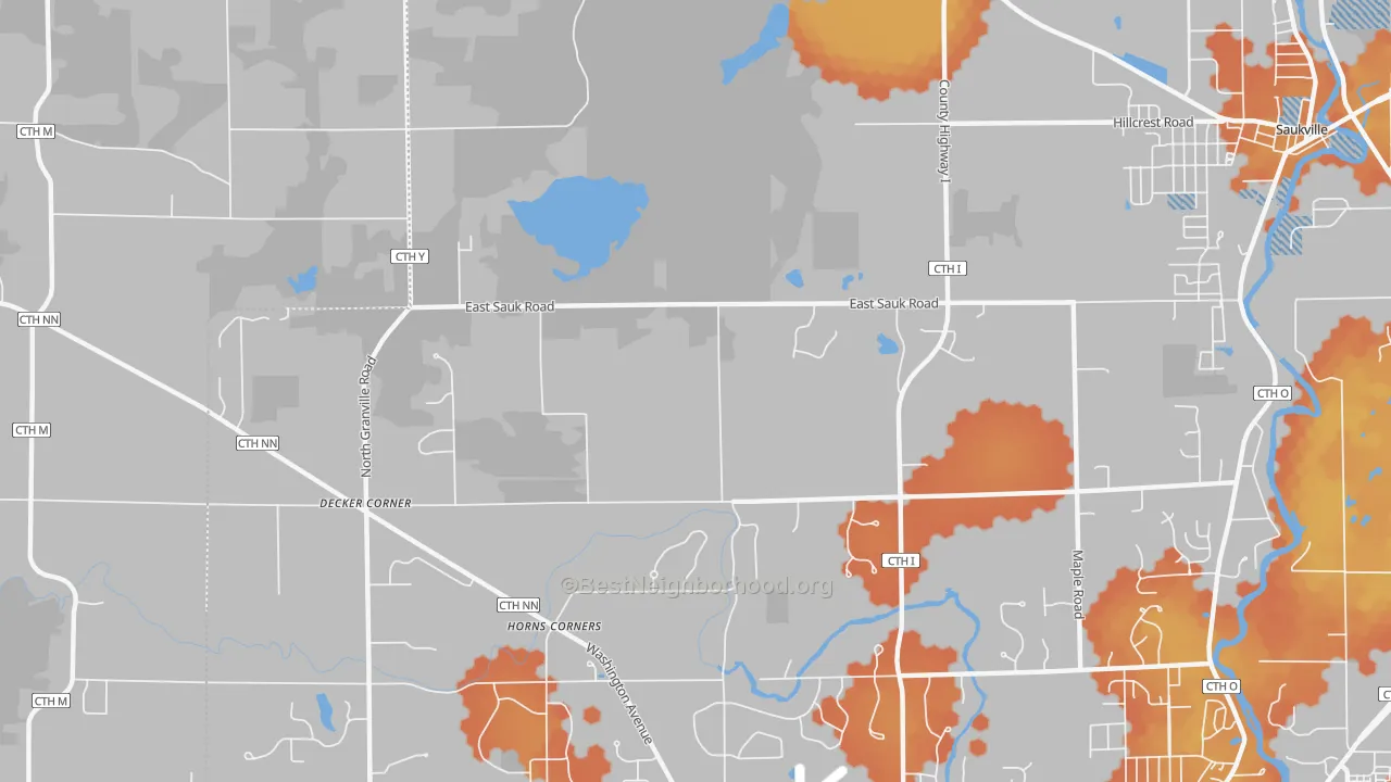 Bike Grade map of Horns Corners, WI