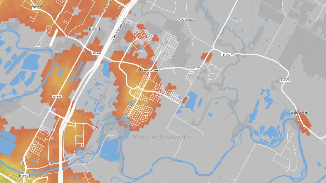 Bike Grade map of Hornsby Bend, TX