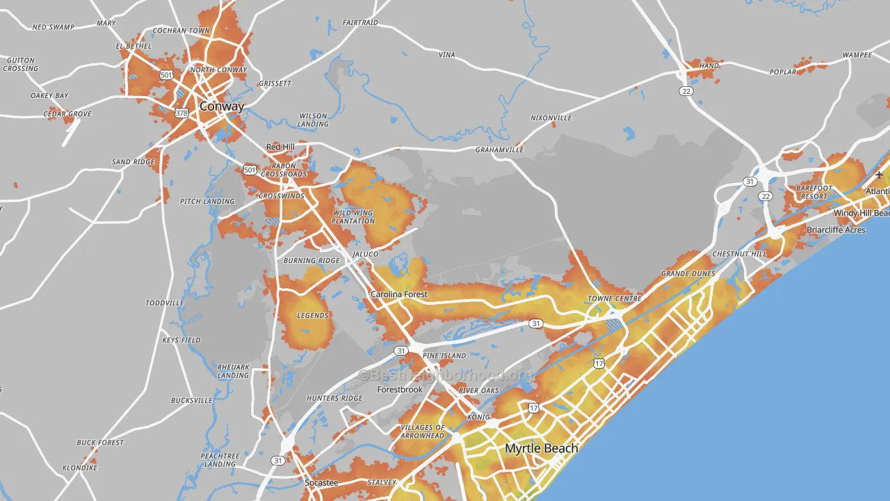 Bike Grade map of Horry County, SC