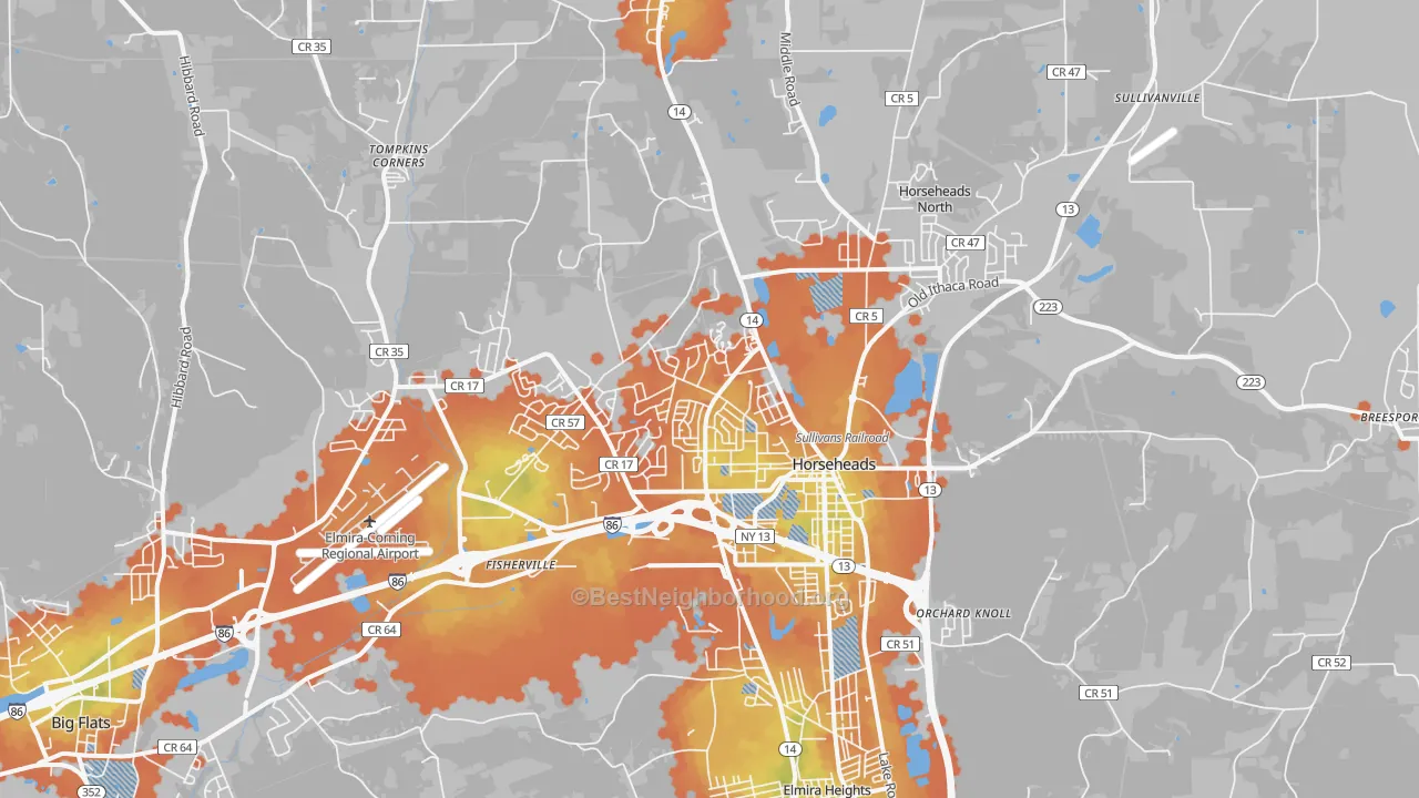 Bike Grade map of Horseheads, NY