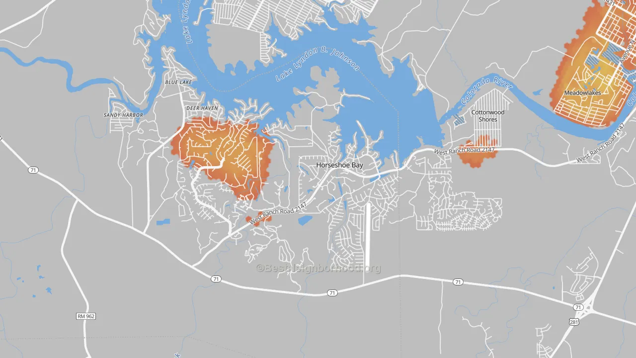 Bike Grade map of Horseshoe Bay, TX