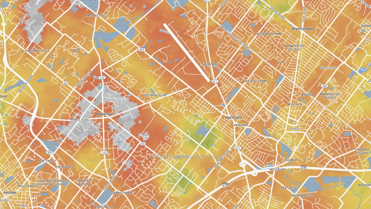 Bike Grade map of Horsham, PA