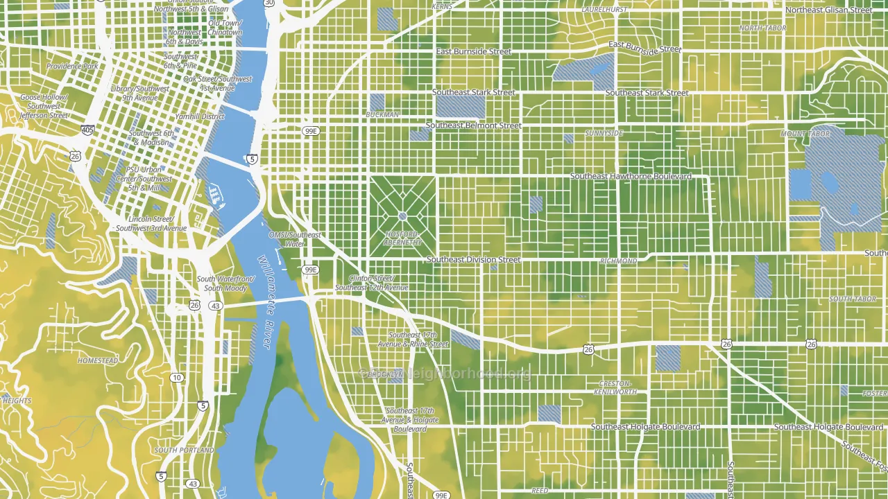 Bike Grade map of Hosford-Abernethy, Portland, OR