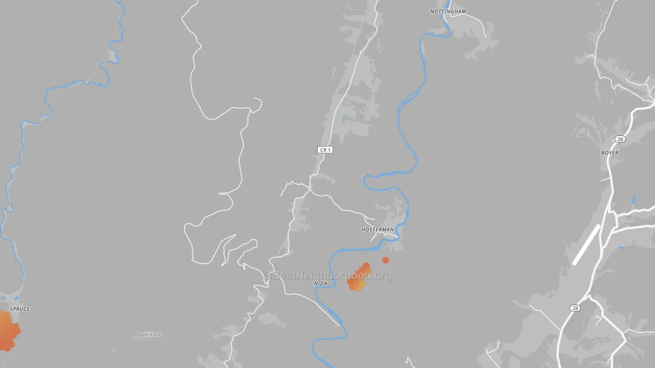 Bike Grade map of Hosterman, WV