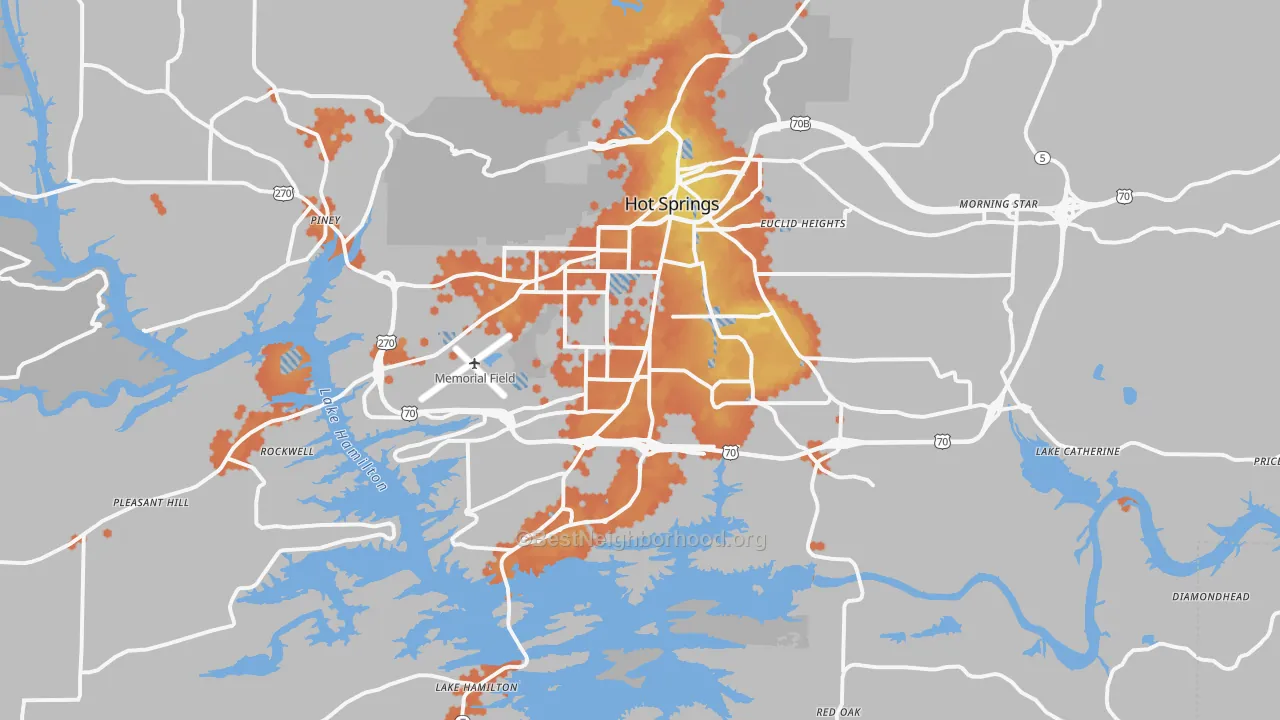Bike Grade map of Hot Springs, AR