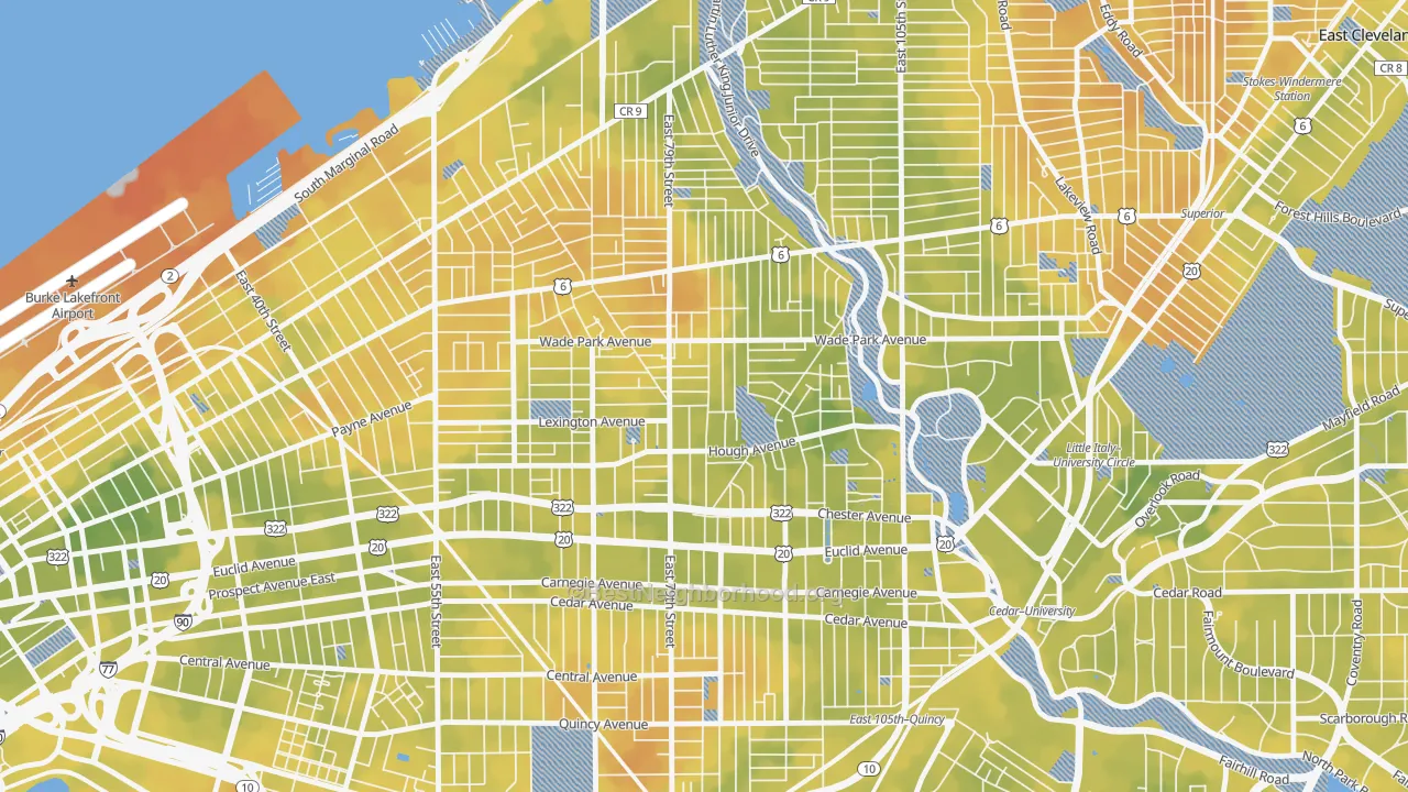 Bike Grade map of Hough, Cleveland, OH