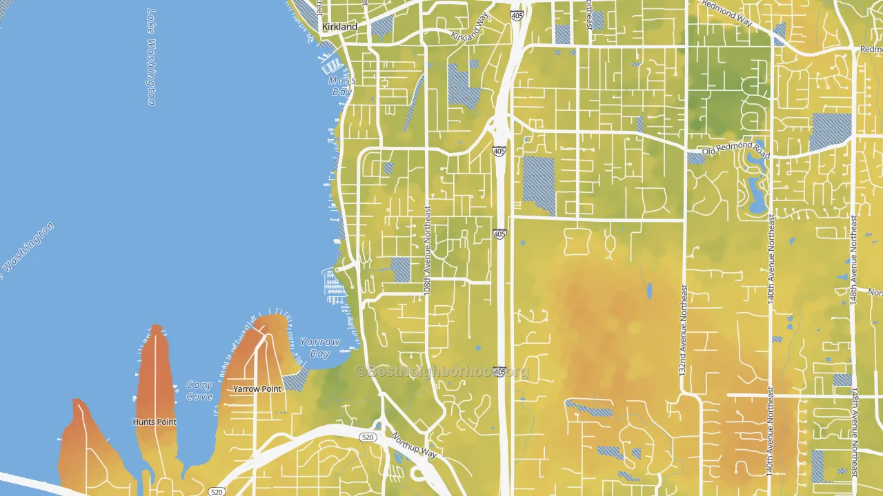 Bike Grade map of Houghton, Kirkland, WA