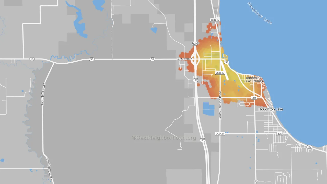 Bike Grade map of Houghton Lake Heights, MI