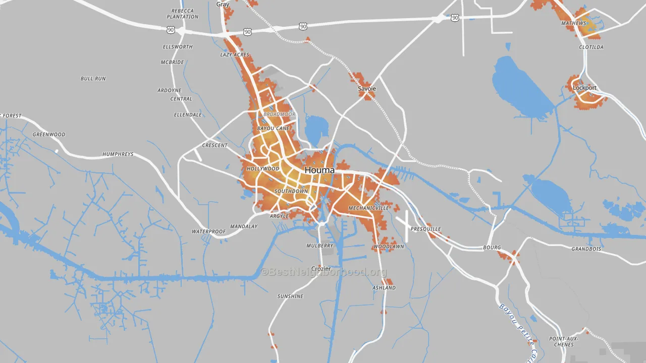 Bike Grade map of Houma, LA