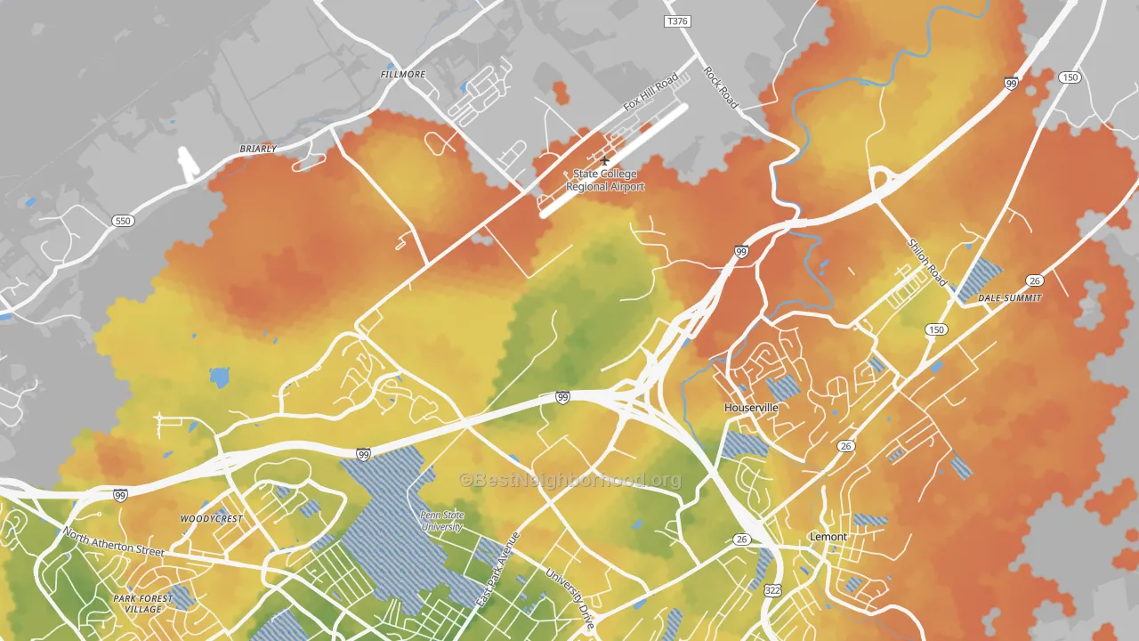 Bike Grade map of Houserville, PA