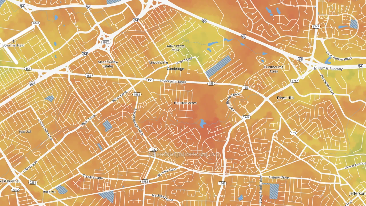 Bike Grade map of Houston Acres, KY