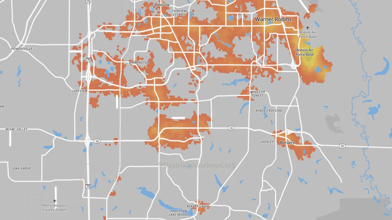 Bike Grade map of Houston County, GA