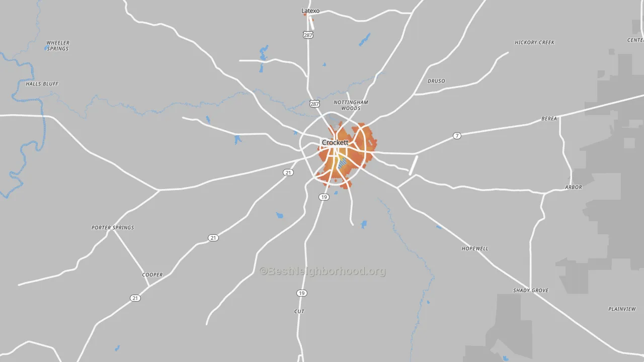Bike Grade map of Houston County, TX