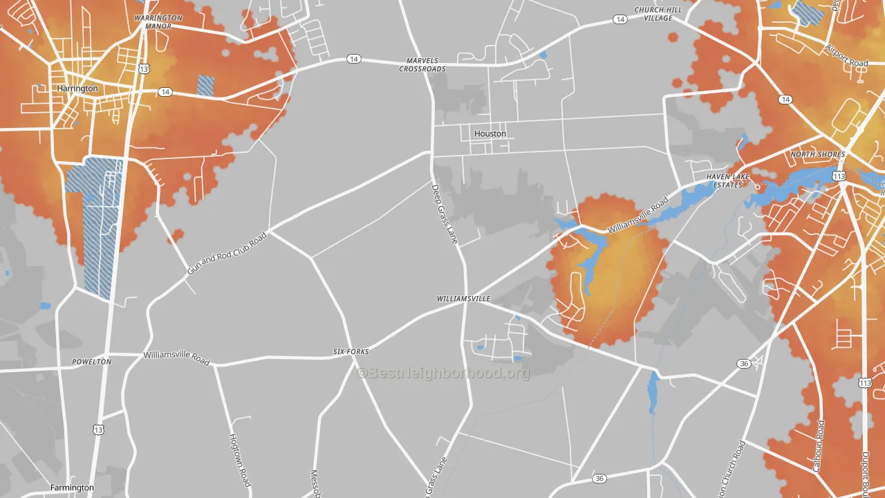 Bike Grade map of Houston, DE