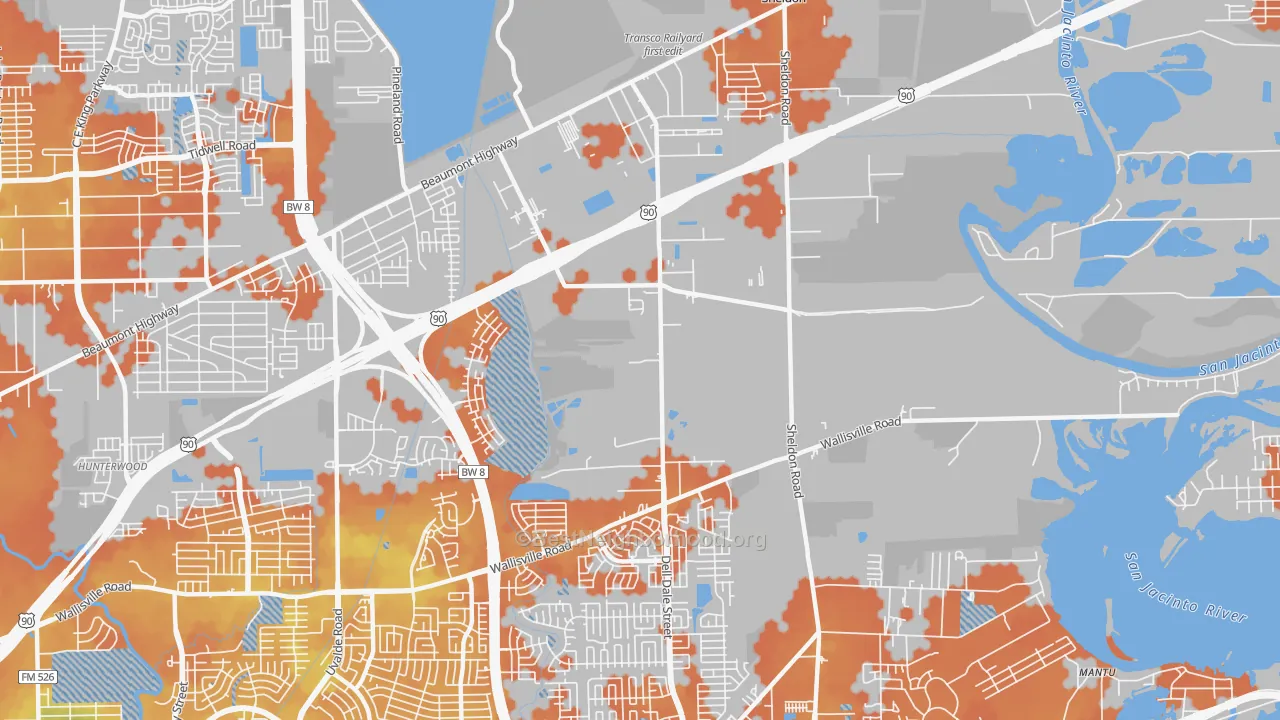 Bike Grade map of Houston Farms, Houston, TX