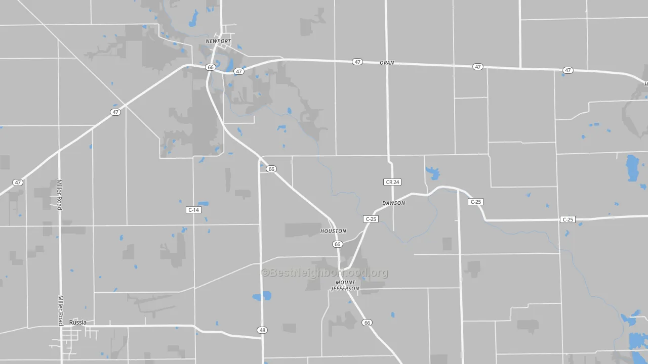 Bike Grade map of Houston, OH