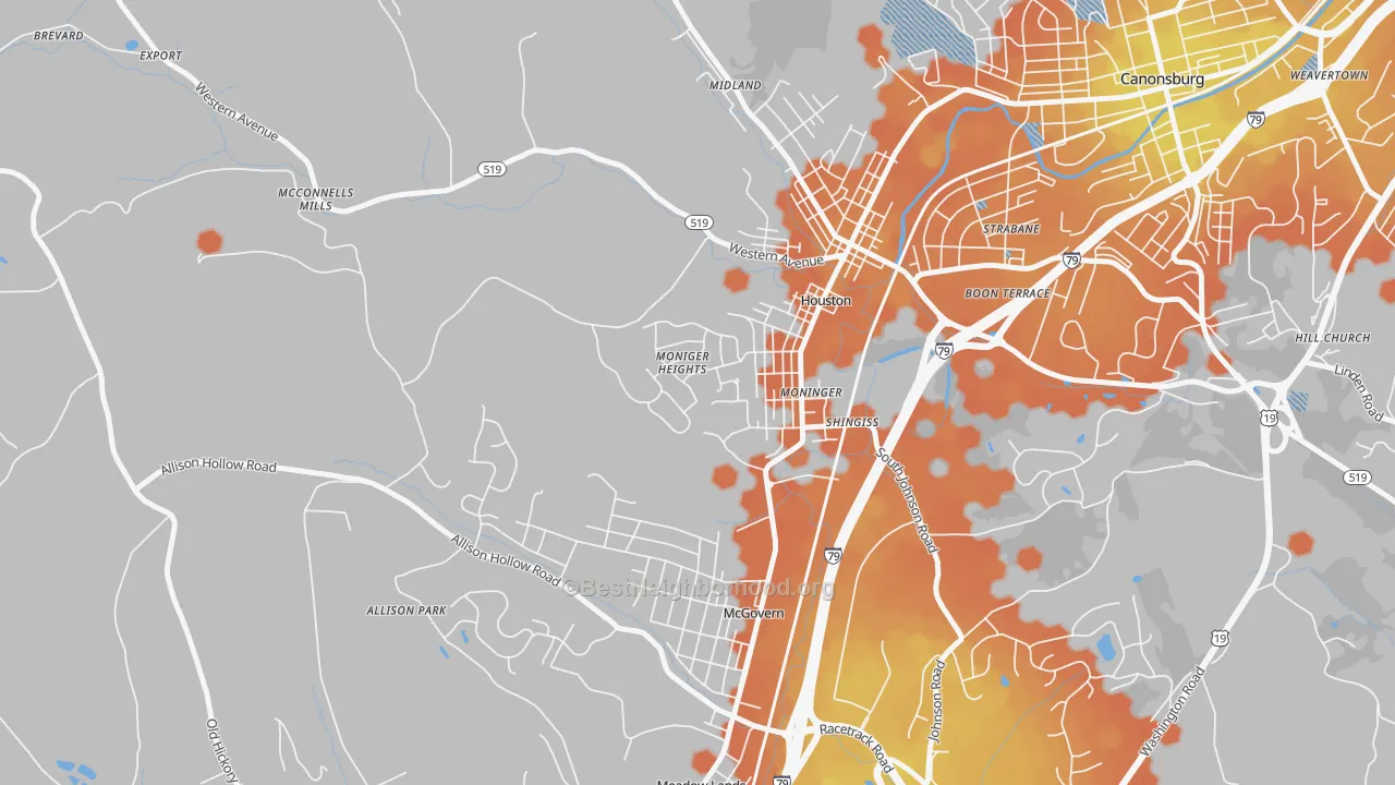 Bike Grade map of Houston, PA